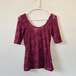 Women's Mudd Y2K 2000s Lace Floral Bodycon Sheer Mesh Blouse Top Small